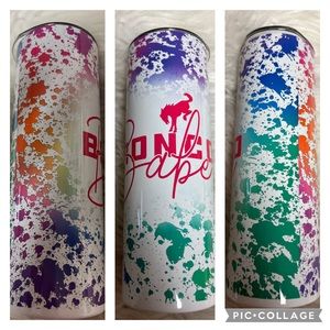 Brand new 20 ounce metal Tumblr with straw bronco right color, splatter paint